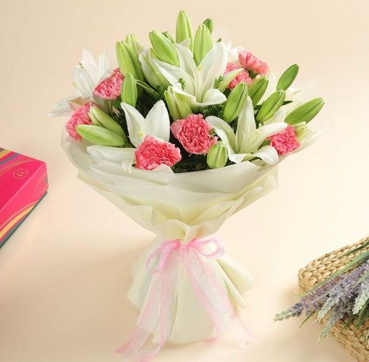 Lily and Carnations hand bouquet