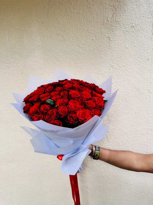 60 red roses hand bouquet