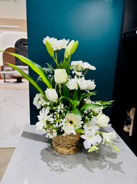 Wooden basket mix flowers by BloomOnly who is a premium number 1 florist in pune that delivers same day