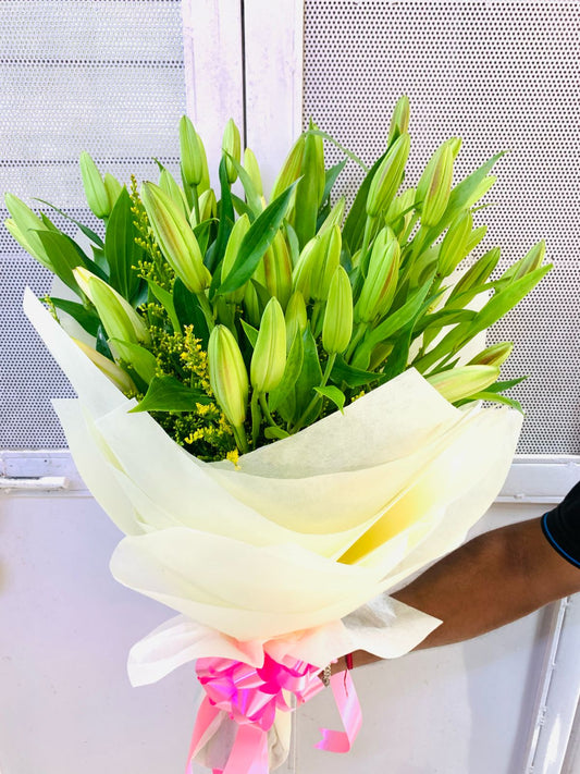 White Orintal Lily hand bouquet