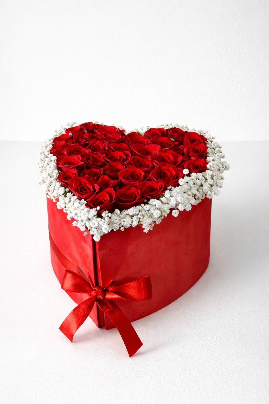 Red Roses Box Bouquet With Gipso