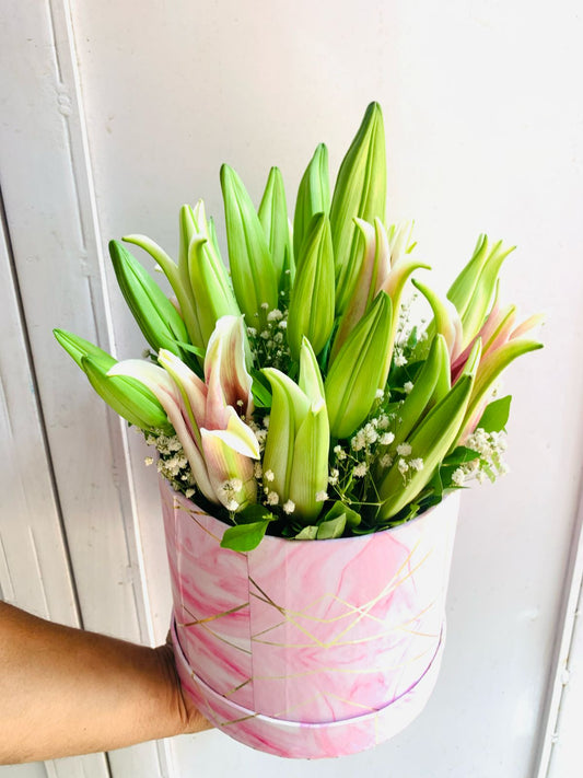 8 Stems Pink Lily box bouquet