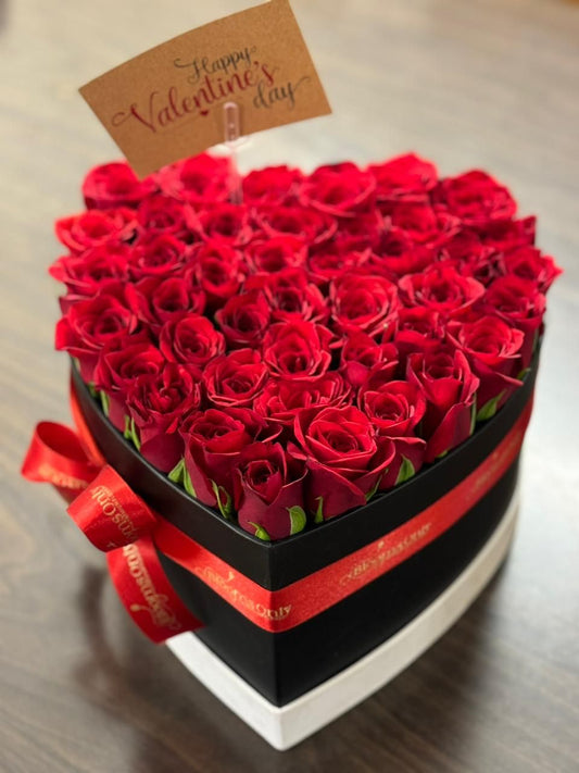 50 Red Roses heart shape box